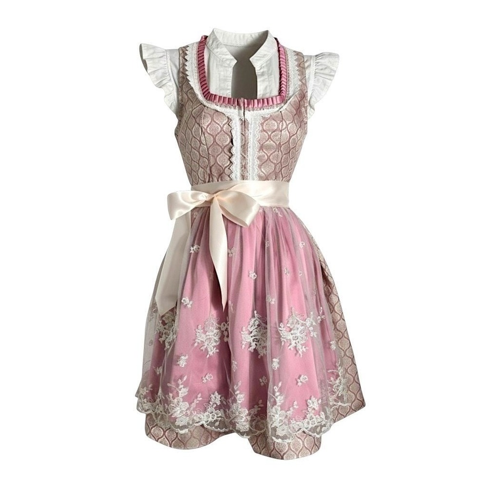 New XS Pink Oktoberfest Dirndl Traditional German Lace Austrian Dress